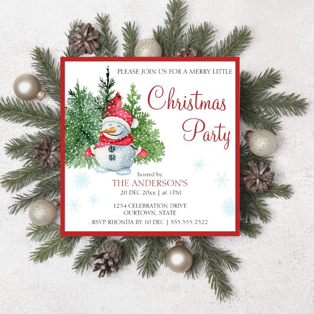 Watercolor snowman pine merry little invitation (Watercolor snowman pine merry little Christmas editable template invitation digital download)