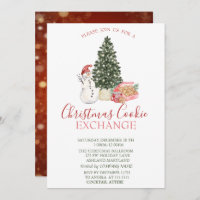 Watercolor Snowman,Pine Tree,Cookies Christmas Invitation