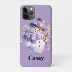 Watercolor Snowman Purple Floral Winter Design iPhone 11 Pro Case