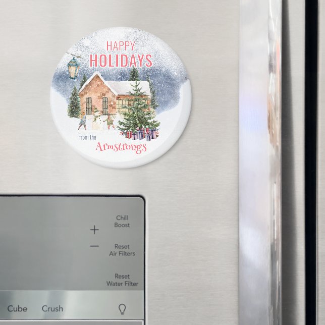 Watercolor Snowman Winter Scene Keepsake Magnet (In Situ (Fridge))