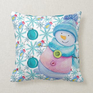 Watercolor Snowman Winter Throw Pillow