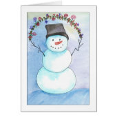 Watercolor Snowman With Floral Wreath Card (Front)