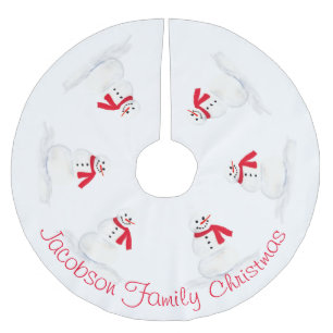 Watercolor Snowmen Festive & Fun Christmas Brushed Polyester Tree Skirt