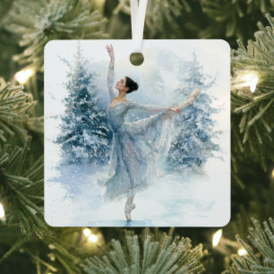 Watercolor Snowy Ballerina Christmas Ornament