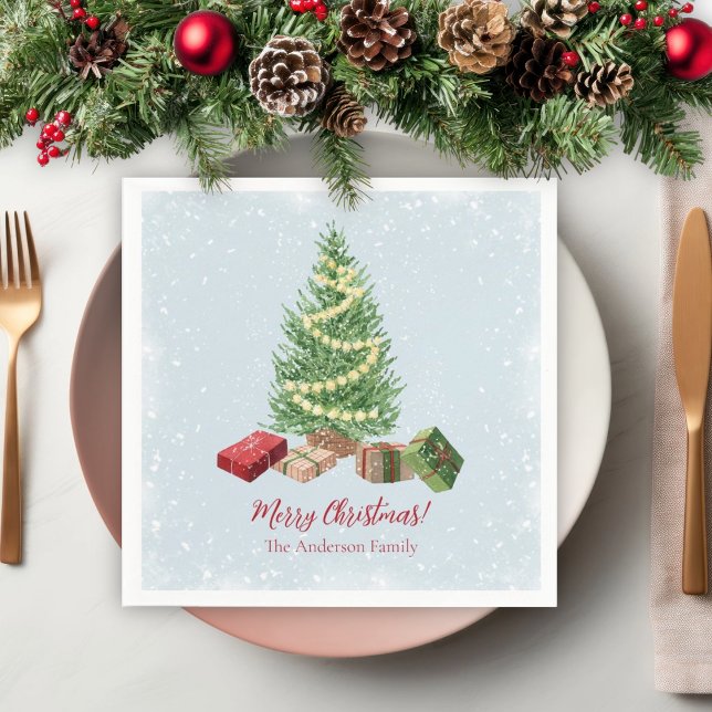 Watercolor Snowy Christmas Tree and Gifts  Napkins (Creator Uploaded)