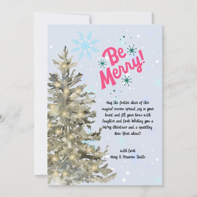 Watercolor Snowy Christmas Tree Winter Scene Holiday Card (Front)