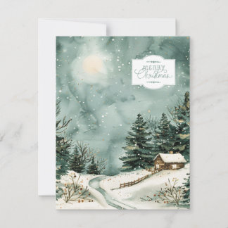 Watercolor Snowy Cottage and Trees Card