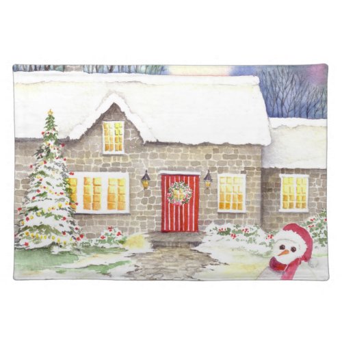 Watercolor Snowy Cottage by Farida Greenfield Placemat