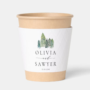 Watercolor Snowy Evergreen Forest Winter Wedding Coffee Cup Sleeve