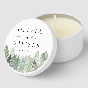 Watercolor Snowy Evergreen Woodland Winter Wedding Mini Candle Favors