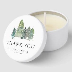 Watercolor Snowy Evergreen Woodland Winter Wedding Mini Candle Favors