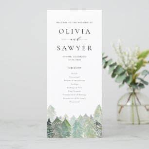 Watercolor Snowy Evergreen Woodland Winter Wedding Program