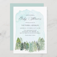 Watercolor Snowy Forest Winter Baby Shower Invitation