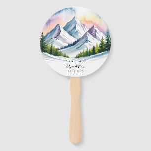 Watercolor Snowy Mountain Landscape Wedding Hand Fan