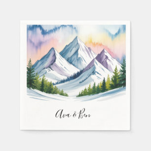 Watercolor Snowy Mountain Landscape Wedding Napkins