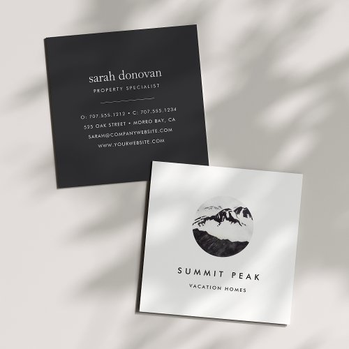 Watercolor Snowy Mountain Logo Square Business Card