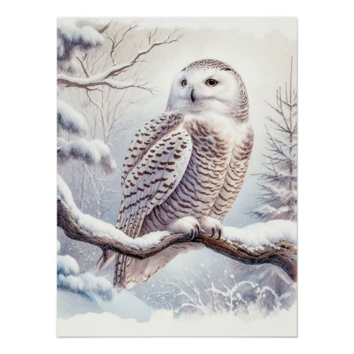 Watercolor Snowy Owl Poster