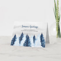 Watercolor Snowy Pine Trees Forest Winter Business Holiday Card