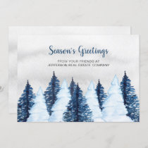 Watercolor Snowy Pine Trees Forest Winter Business Holiday Card
