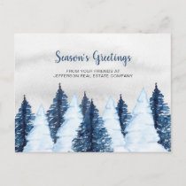 Watercolor Snowy Pine Trees Forest Winter Business Holiday Postcard