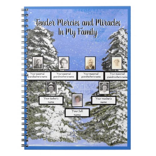 Watercolor Snowy Pine Trees Mercies Family Tree Notebook