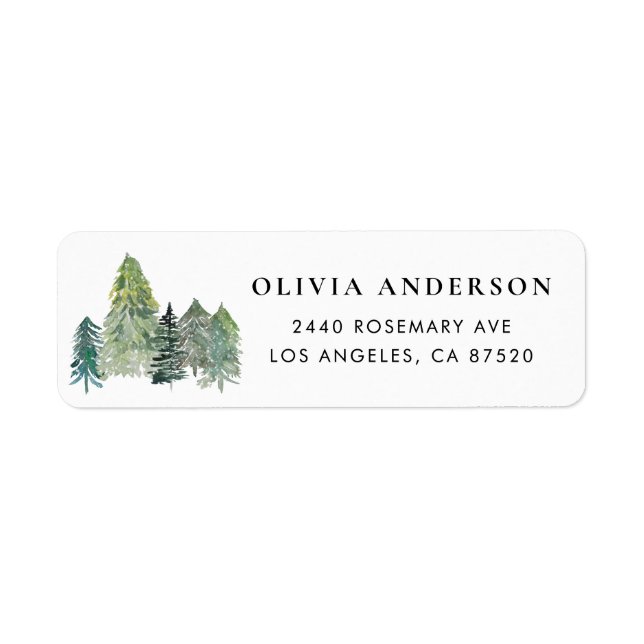 Watercolor Snowy Winter Woodland Holiday Wedding Label (Front)