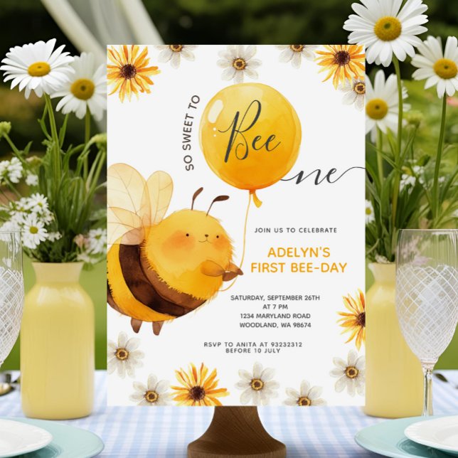 Watercolor So Sweet to Bee ONE Birthday Party Invitation (Creator Uploaded)