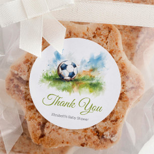 Watercolor Soccer Baby Shower  Classic Round Sticker