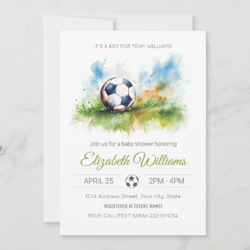 Watercolor Soccer Baby Shower Invitation