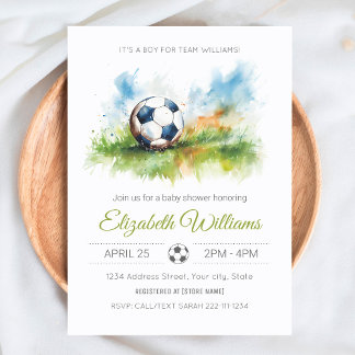 Watercolor Soccer Baby Shower Invitation