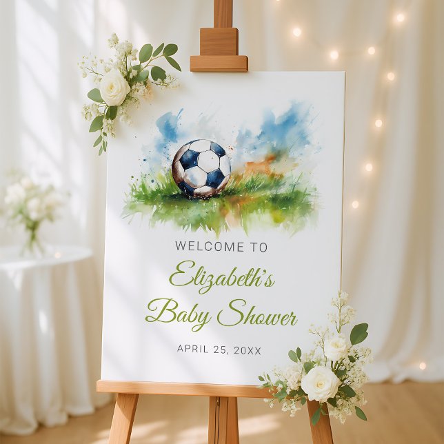 Watercolor Soccer Baby Shower Welcome Sign (Creator Uploaded)