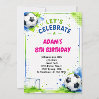 Watercolor soccer Birthday Invitation Design