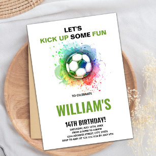 Watercolor Soccer Birthday Invitations
