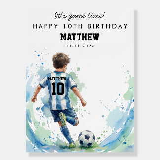 Watercolor Soccer Birthday Party Welcome Sign Blue