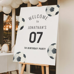 Watercolor Soccer Birthday Welcome Sign Seven