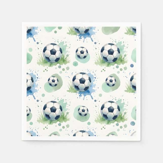 Watercolor Soccer Boy's Birthday Party  Napkins (Front)
