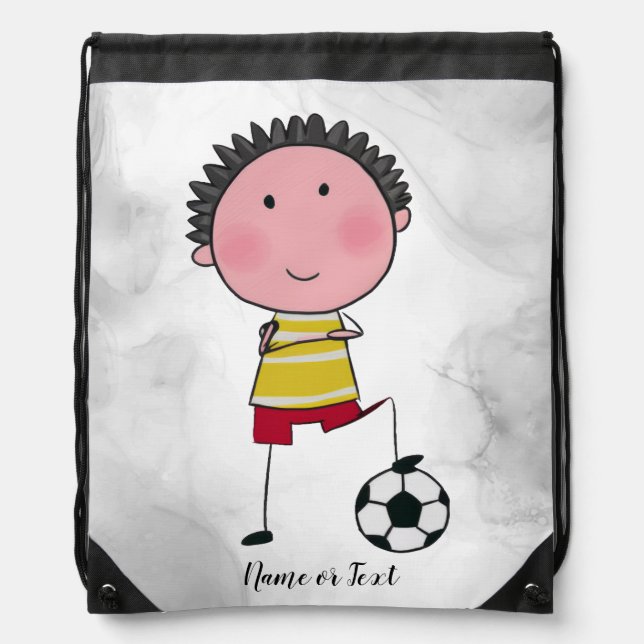 Watercolor Soccer Player Stick Boy Beautiful Drawstring Bag (Front)