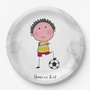 Watercolor Soccer Player Stick Boy Beautiful Paper Plates