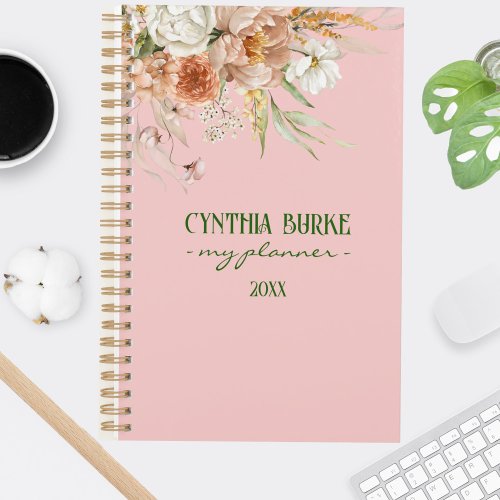 Watercolor Soft Blush Pink Floral  Spiral Planner