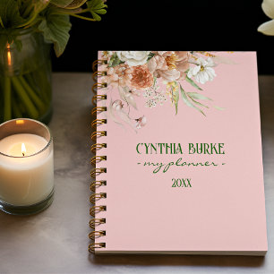 Watercolor Soft Blush Pink Floral Spiral Planner