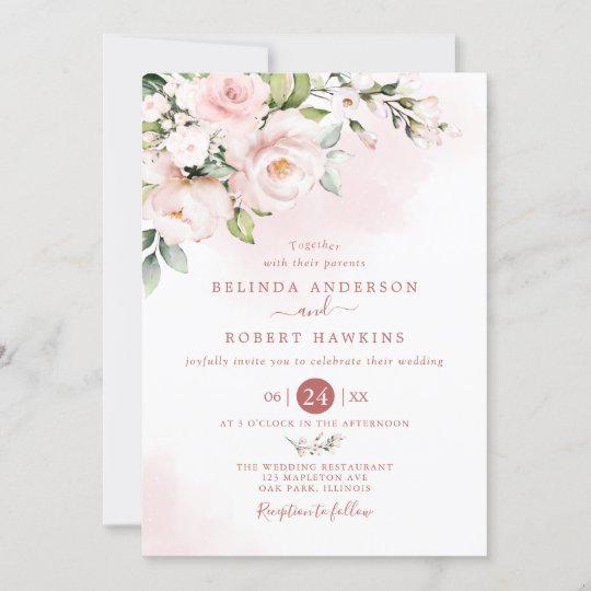 Watercolor soft blush pink Flowers Wedding Invitation | Zazzle.com