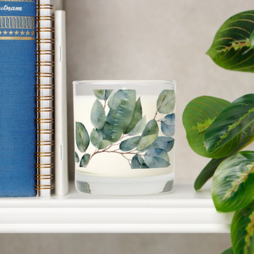 Watercolor soft green botanical leaf greenery scented candle