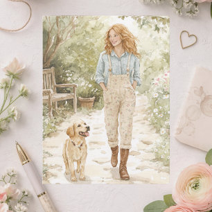 Watercolor Soft Green Spring Garden Walk Postcard