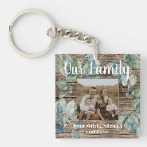 Watercolor soft greenery personalize Family photo Keychain