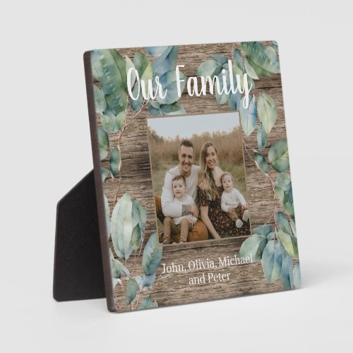 Watercolor soft greenery personalize Family photo Plaque