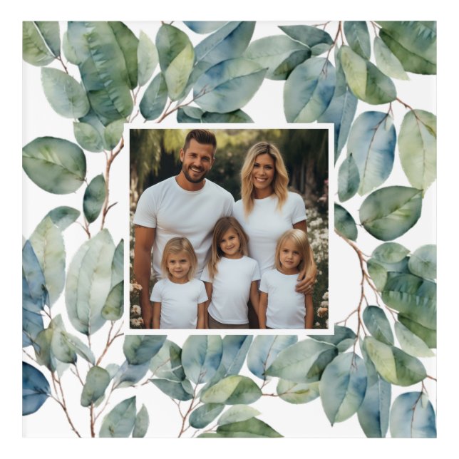 Watercolor soft greenery personalize photo acrylic print (Front)