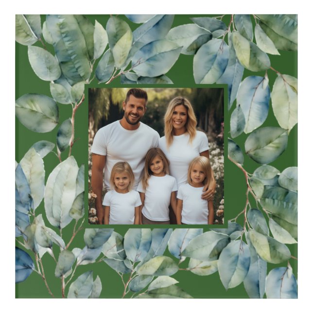 Watercolor soft greenery personalize photo acrylic print (Front)