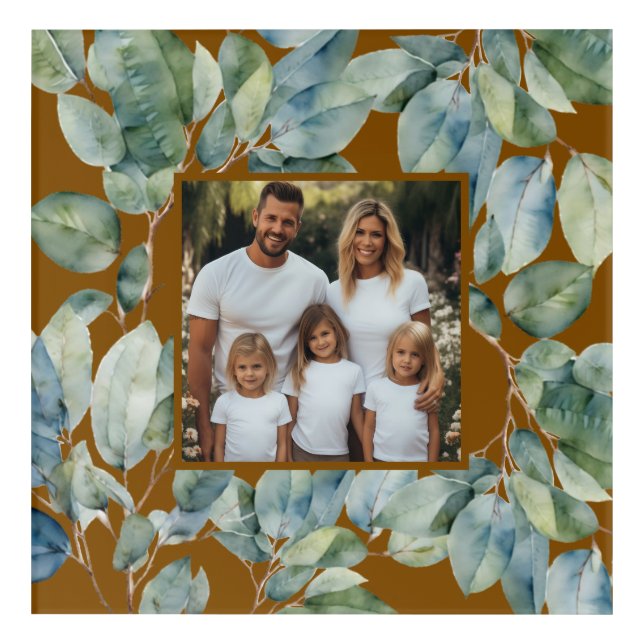 Watercolor soft greenery personalize photo acrylic print (Front)