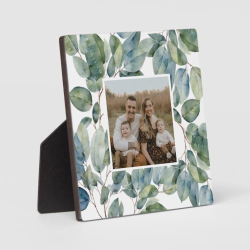 Watercolor soft greenery personalize photo plaque