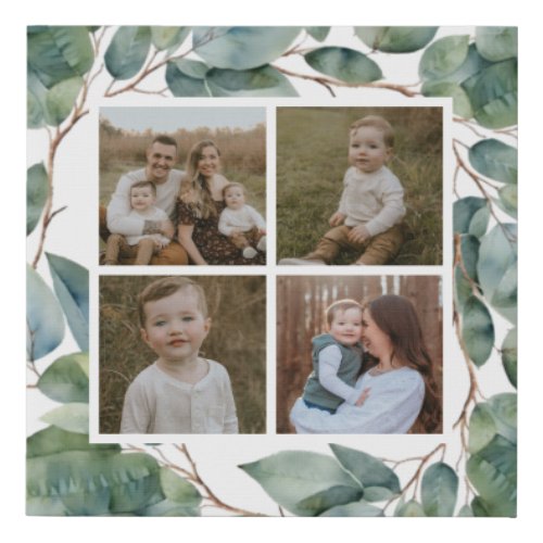 Watercolor soft greenery personalize photos faux canvas print